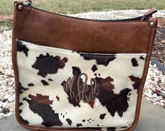 Cow print personalized crossbody, monogrammed cow crossbody purse