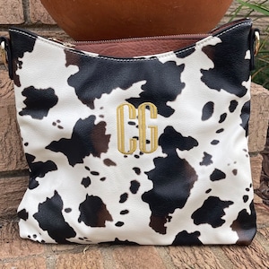 Cow print crossbody, personalized cow purse, monogrammed cow crossbody bag image 3