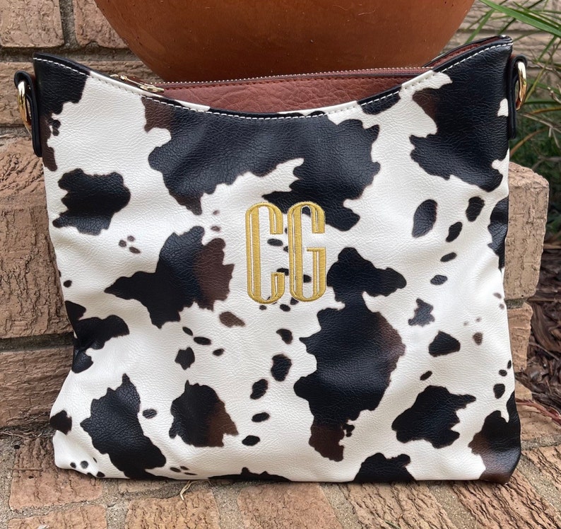 Cow print crossbody, personalized cow purse, monogrammed cow crossbody bag image 3