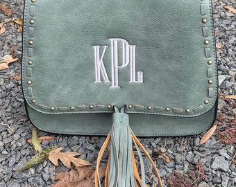 Teal bailey personalized crossbody purse, saddle bag, guitar strap purse, monogrammed purse handbag