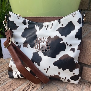 Cow print crossbody, personalized cow purse, monogrammed cow crossbody bag image 1