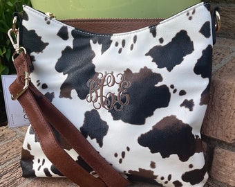 Cow print crossbody, personalized cow purse, monogrammed cow crossbody bag