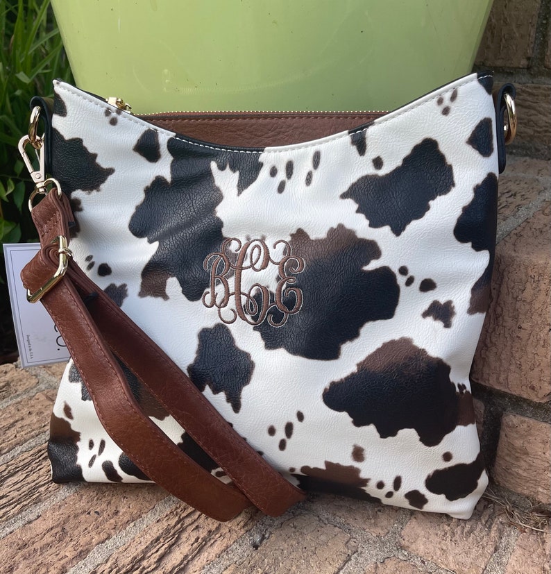 Cow print crossbody, personalized cow purse, monogrammed cow crossbody bag image 1