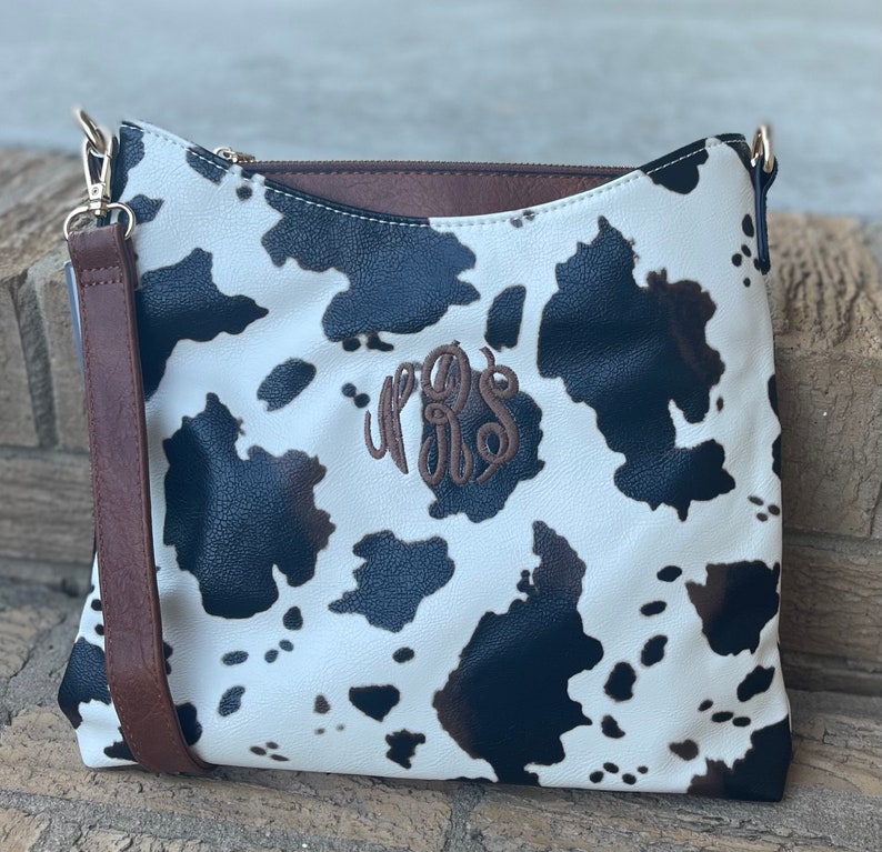 Cow print crossbody, personalized cow purse, monogrammed cow crossbody bag image 2