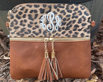 Leopard wristlet crossbody, personalized leopard crossbody, monogrammed leopard wristlet