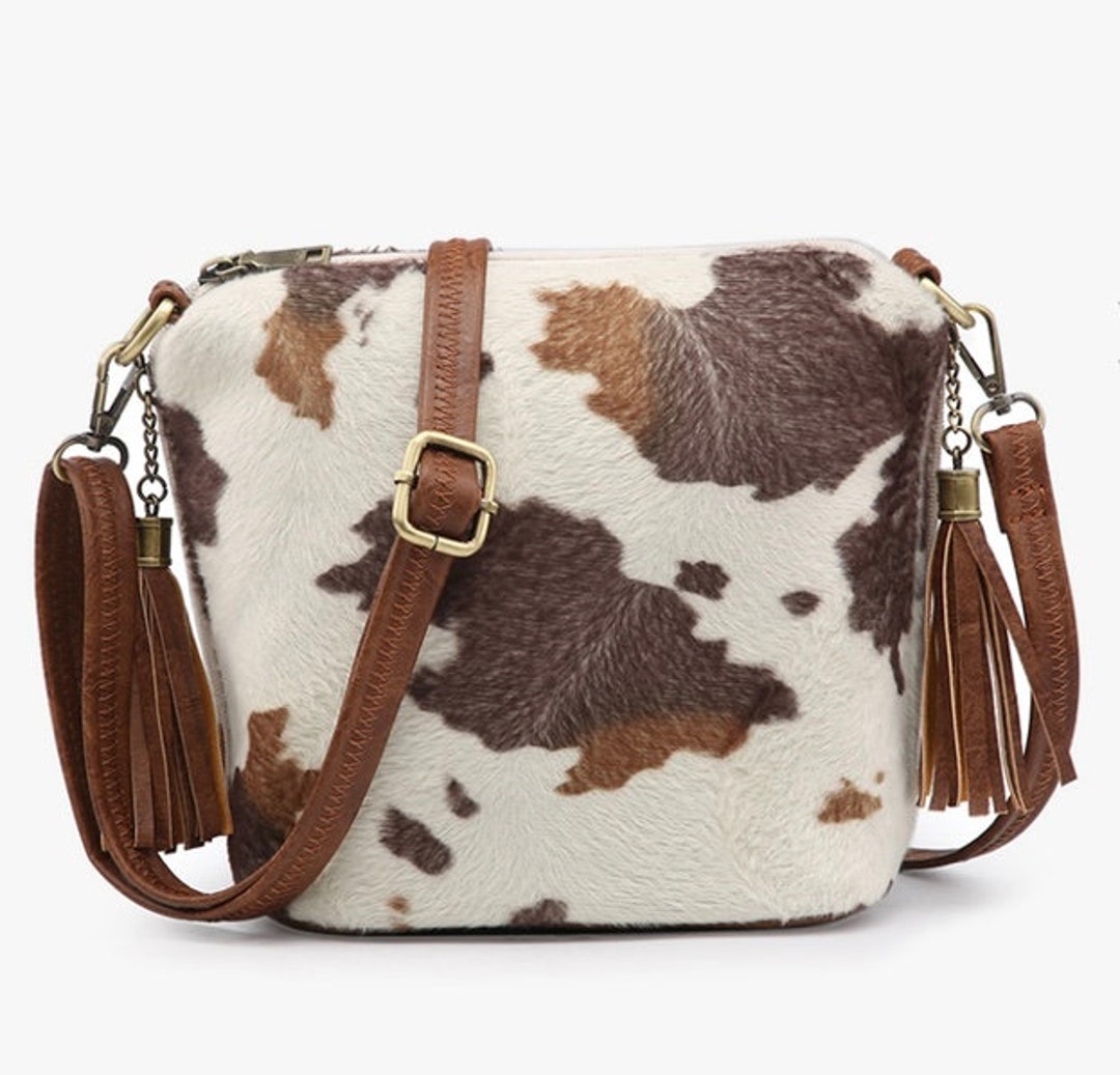 Pink Cartoon Cow Pattern Print Crossbody Bags