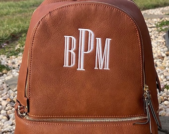 Camel Brown backpack, brown bookbag, Brown triple zip pocket backpack, personalized backpack, monogrammed backpack, ladies backpack