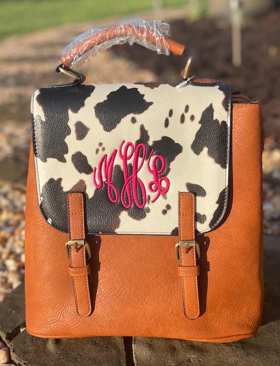 Cow Print Convertible Backpack Shoulder Bag, Personalized  display picture 3