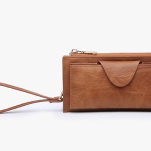 Cartera marrón personalizada, cartera marrón con monograma, cartera marrón para mujer