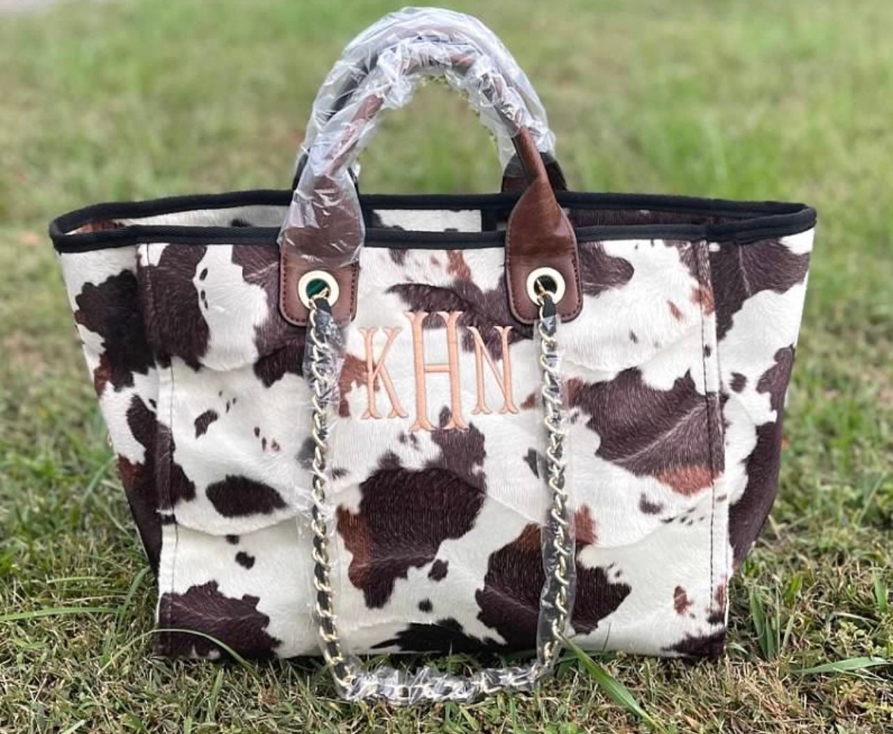 Cow Print Purse, Monogram Cow Tote Bag, Personalized Cow Bag, Cow