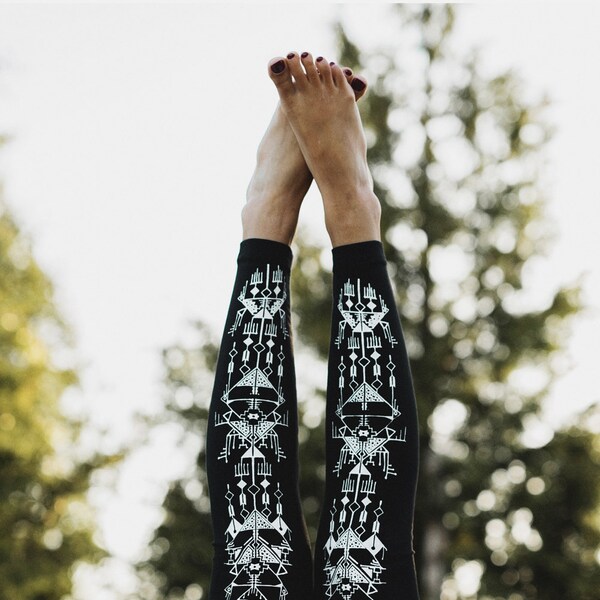 Nazca Lines High Waist Leggings, hand printed legging, gifts for the traveler, Made in the USA, by Simka Sol