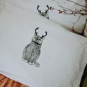 The Original Wild Catalope Hand Printed Pillow Case Pair 200tc by Simka Sol Christmas Cat, catalope, cat lover, cat gifts, catcore image 2