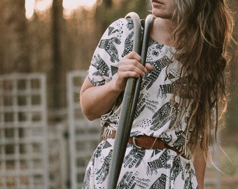 Oracle Big Tee, t-shirt tunic, Womens Printed Tunic, Botanical Printed Womens Dress, oversized t-shirt dress, made in the USA by Simka Sol