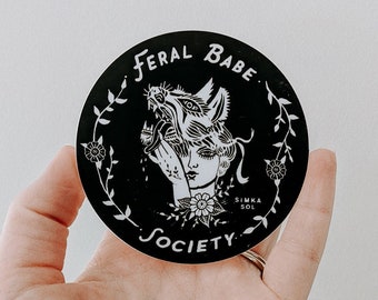 Feral Babe Society Vinyl Sticker: Wolf Girl Tattoo Art - Waterproof