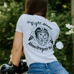 Meowtorcycle Club vintage women's cat t-shirt, funny cat shirt, motorcycle t-shirt, cat meme, cat lovers, cool cat shirt, motorcycle club image 5