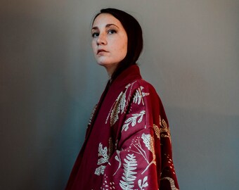 The Tapestry Tunic - Oversized Robe Cardigan, in Mulled Wine and Metallic Gold, by Simka Sol®