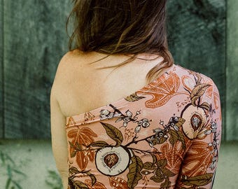 Fruit Print Bamboo One-Shoulder Top: Chic Summer Blouse