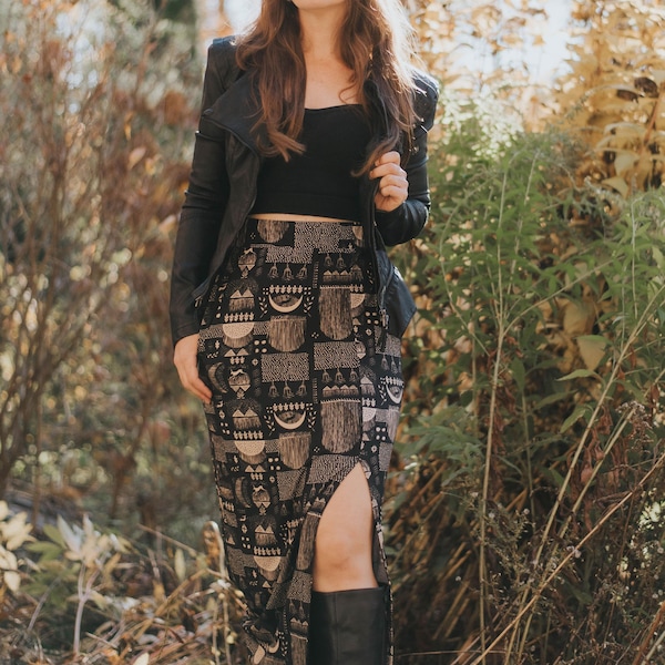 Falda tubo de bambú Rabbit Moon con abertura: cintura elástica, estilo midi