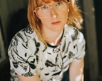 The Camp Tee, American Made, Hand Printed, T-Shirt, casual tshirt, floral printed, macabre, nature print, by simka sol