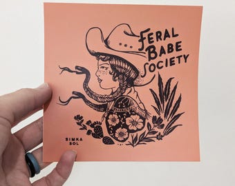 Feral Babe Society® - Vintage Venom - 5&quot; Vinyl Sticker, dishwasher safe, waterproof, feral, Cowgirl and snakes, tattoo style, wild women