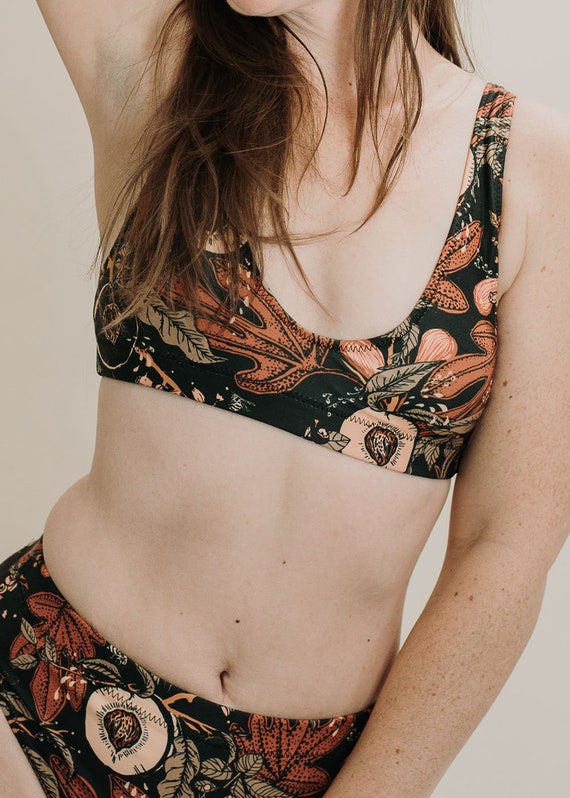 Fruit Queen Recycled Padded Bikini Top, Fruit Print, Figs and Peaches,  Forest Core Bikini Top, Fall Swim, - Etsy