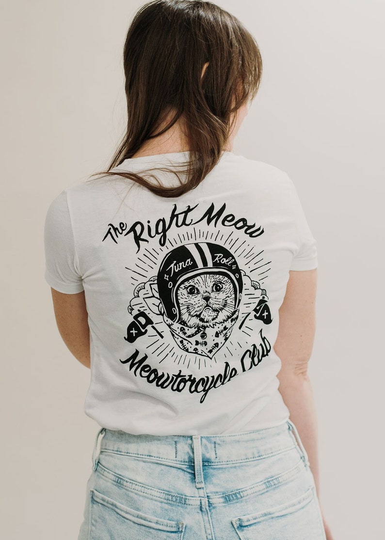 Meowtorcycle Club vintage women's cat t-shirt, funny cat shirt, motorcycle t-shirt, cat meme, cat lovers, cool cat shirt, motorcycle club image 1