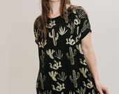 Golden Cactus Big Tee - oversized t-shirt dress, Cactus tunic, hand printed metallic gold, made in the USA by Simka Sol®
