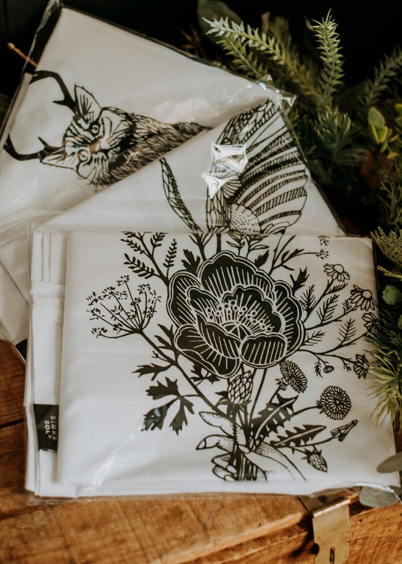 The Original Wild Catalope Hand Printed Pillow Case Pair 200tc by Simka Sol Christmas Cat, catalope, cat lover, cat gifts, catcore image 3