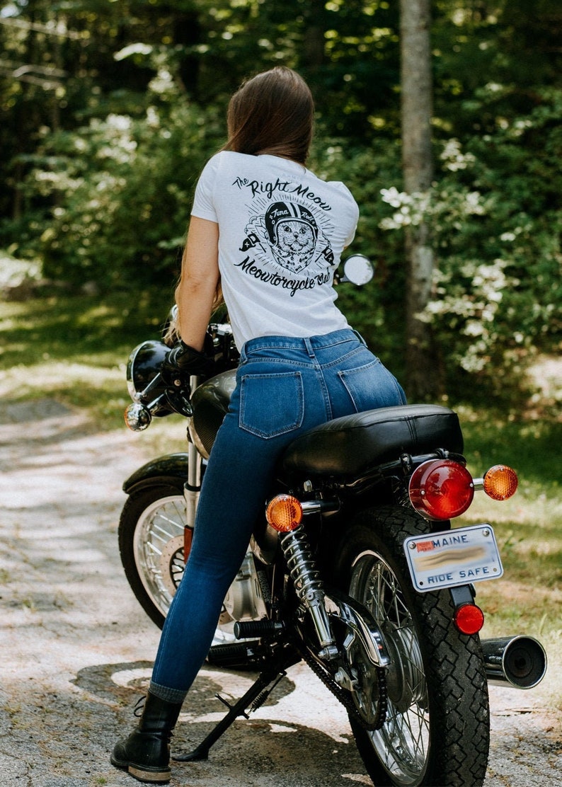 Meowtorcycle Club vintage women's cat t-shirt, funny cat shirt, motorcycle t-shirt, cat meme, cat lovers, cool cat shirt, motorcycle club image 5