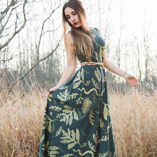 Ephemera || Organic Tank Dress with Pockets, Maxi dress, printed maxi, metallic gold, tent maxi, oversized maxi || by Simka Sol®