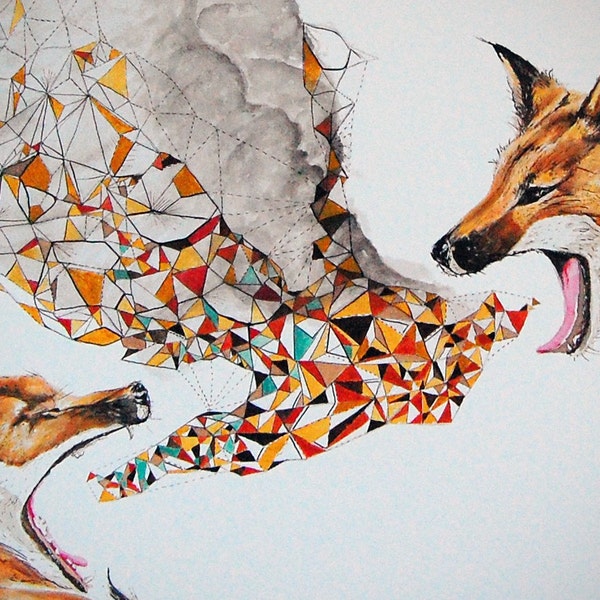 Rooksignalen, Fox, moderne Print, hedendaagse kunst aan de muur, fox afdrukken, fox kunst, wildlife afdrukken, opent u Edition Giclee Print, maat 18 x 14
