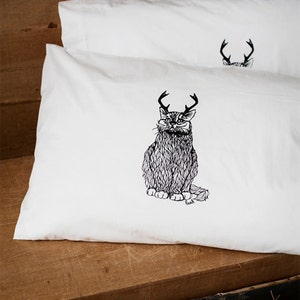 The Original Wild Catalope Hand Printed Pillow Case Pair 200tc by Simka Sol Christmas Cat, catalope, cat lover, cat gifts, catcore image 5