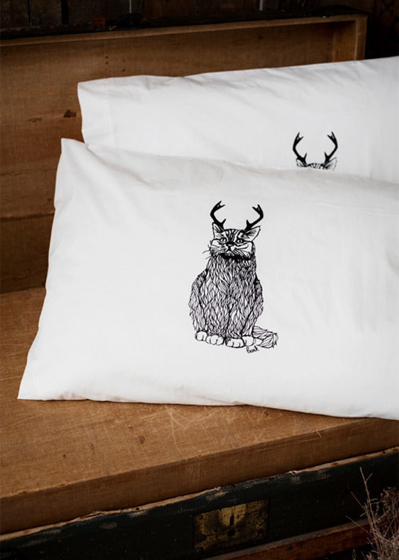 The Original Wild Catalope Hand Printed Pillow Case Pair 200tc by Simka Sol Christmas Cat, catalope, cat lover, cat gifts, catcore image 5