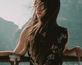 Tie-Front Cactus Crop Tank-  Organic American Made, Hand Printed, T-Shirt, tank top, crop top, nature print, by simka sol