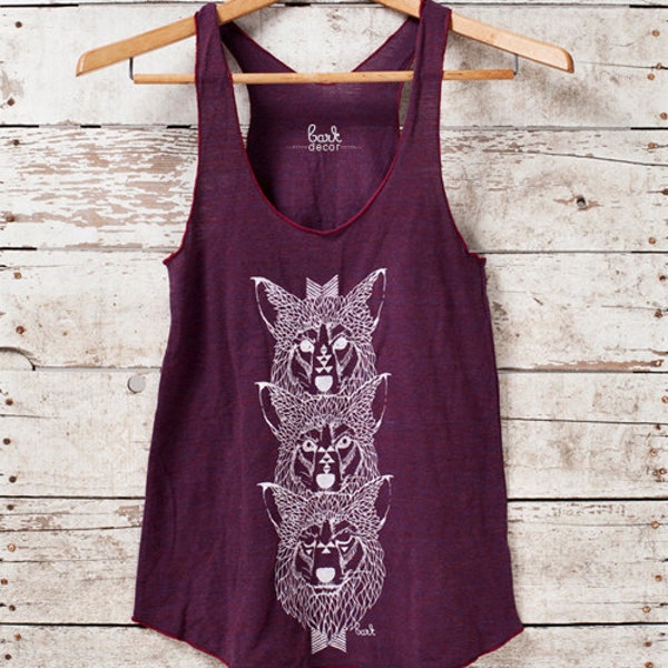 Wolf Totem - Womens Tri-blend Tank - in Cranberry - by Bark Decor - Only One Large Available