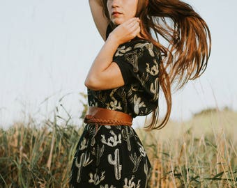 Golden Cactus Big Tee, oversized t-shirt dress, hand printed metallic gold cacti, made in the USA by Simka Sol®