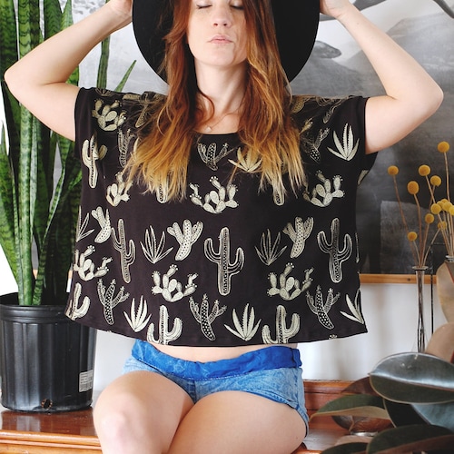 Golden Cactus Cropped T-Shirt, cactus printed crop top, made in deals the USA by Simka Sol