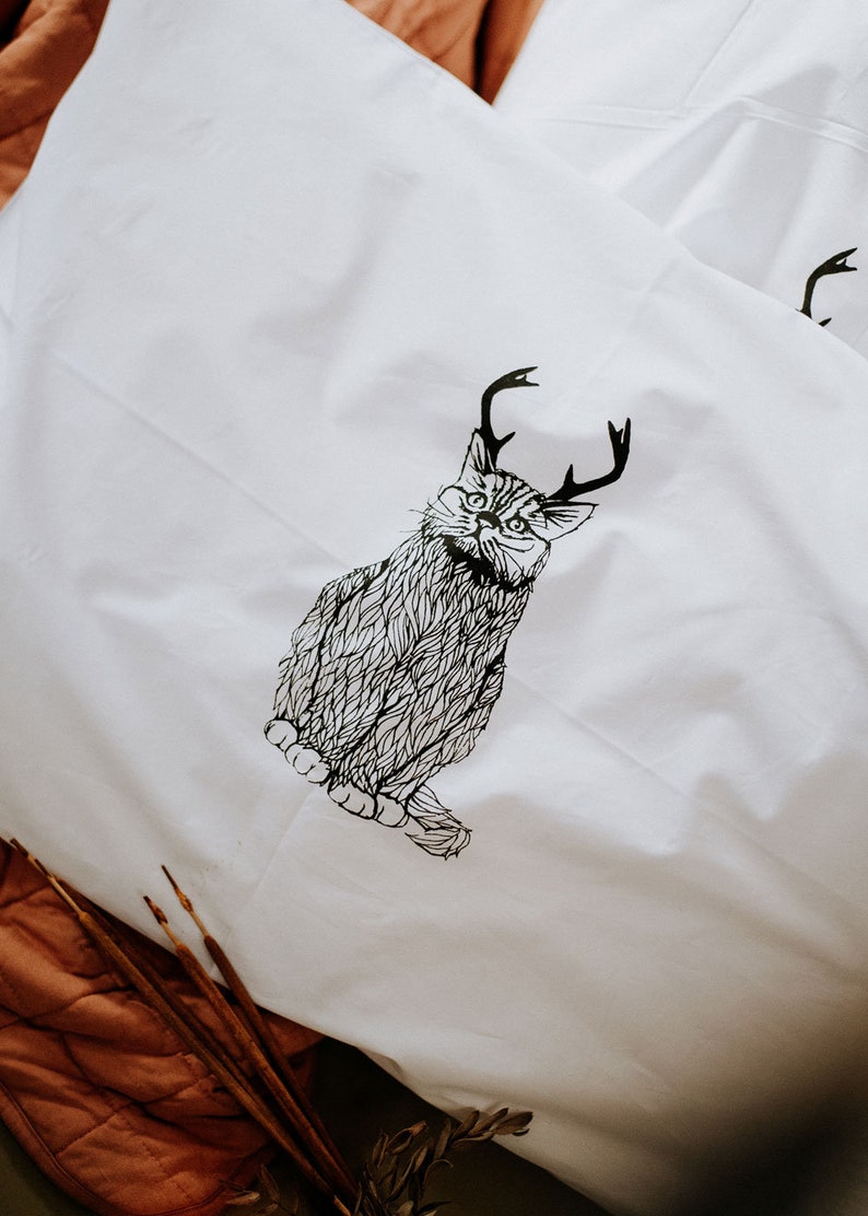 The Original Wild Catalope Hand Printed Pillow Case Pair 200tc by Simka Sol Christmas Cat, catalope, cat lover, cat gifts, catcore image 1