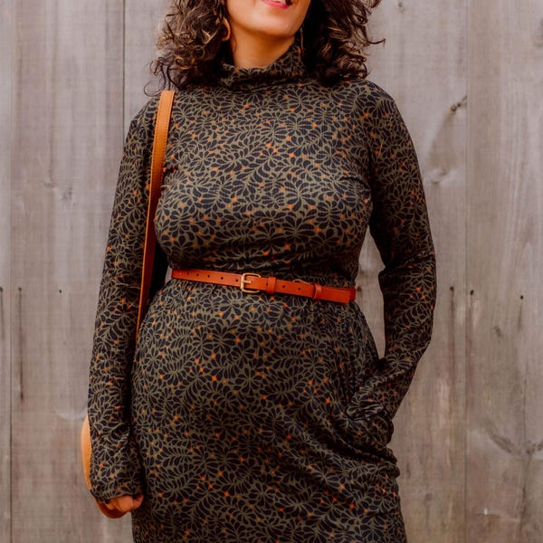 Falda tubo de bambú Sea Kelp con abertura: cintura elástica, estilo midi