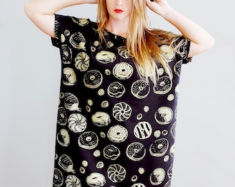 Golden Donut, Big Tee tunic tshirt dress, printed tunic, metallic gold, dress, oversized tshrit, American made, by Simka Sol®
