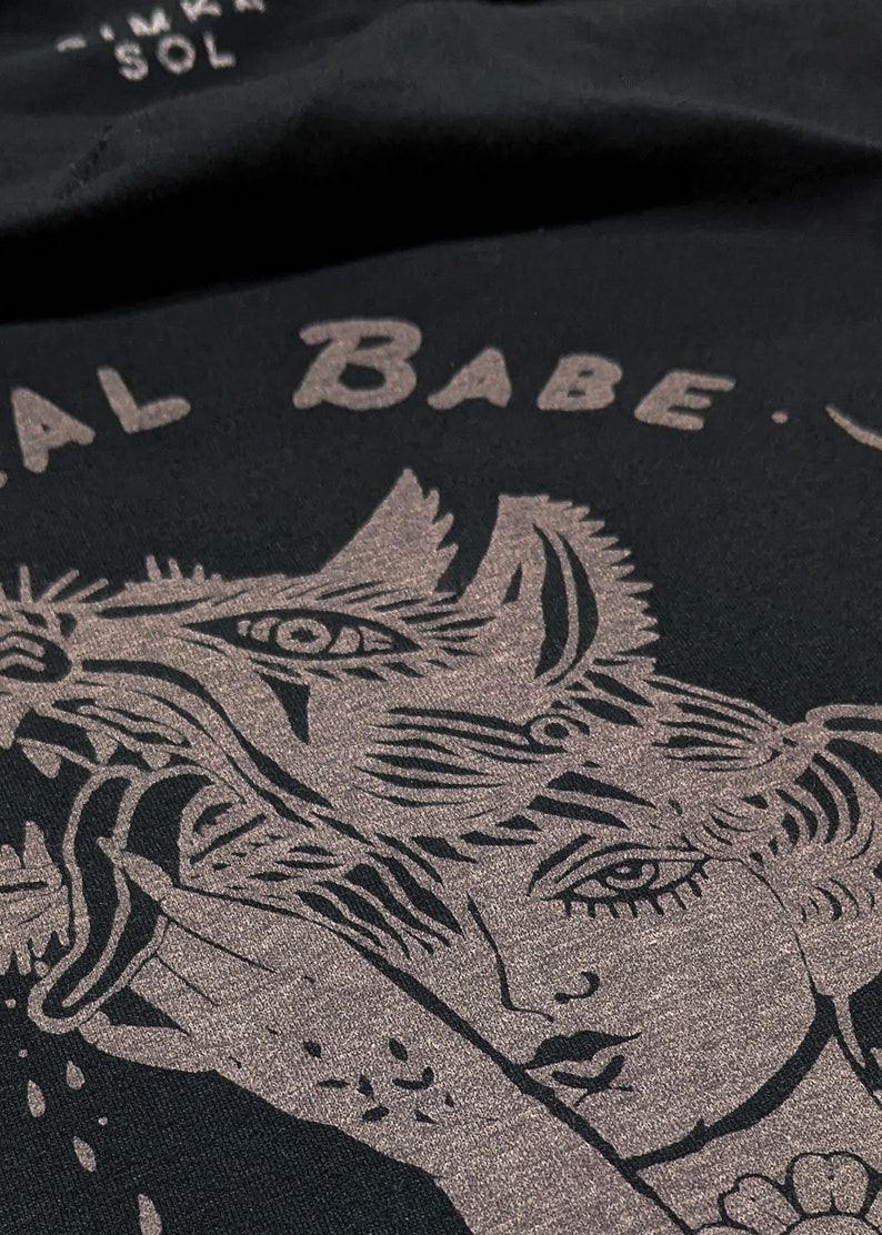 Feral Babe Society Vintaged Crop Tee, womens crop t-shirt, Floral tattoo style, Wolf and girl, rockabilly style, punk style, by Simka Sol® image 8