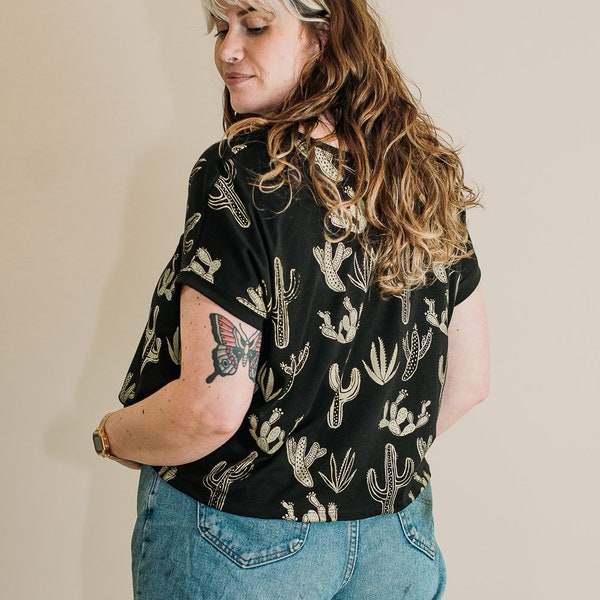 Golden Cactus Cropped T-Shirt,  cactus printed crop top, made in the USA by Simka Sol