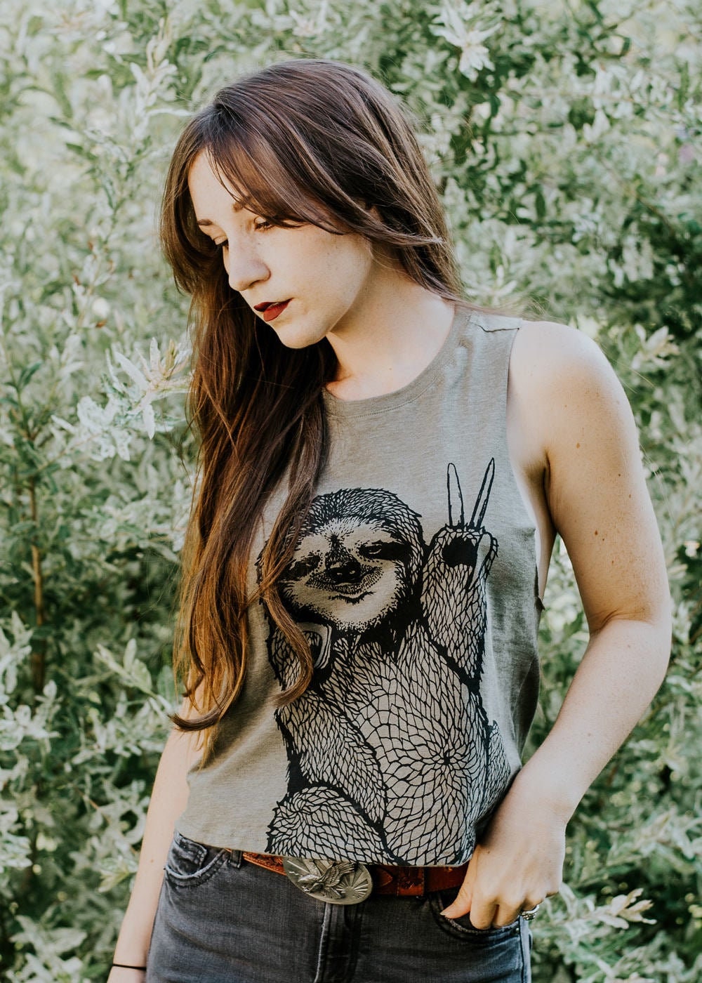 Peace Out Sloth, womens flowy loose tank top, 5% Donated to Wildlife, USA  made – Simka Sol