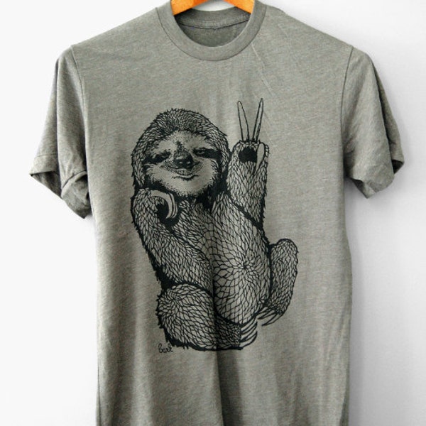 Frieden, Faultier, meliert grün, 5 % gespendet für die Tierwelt, Herren Faultier t-Shirt, Herren t-Shirt, Geschenke für ihn, Faultier Geschenke, Geschenke für ihn, T-shirt