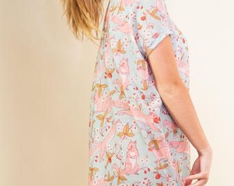 Strawberry Runners - Big Tee T-shirt dress Sport Mesh, made in USA by Simka Sol® Squirrel print, meadow print, Forest core