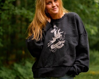 Feral Babe Society® - Wild Ride - Heavyweight Sweatshirt Charcoal, Stag and girl, rockabilly style, human rights, woman rights, revolution