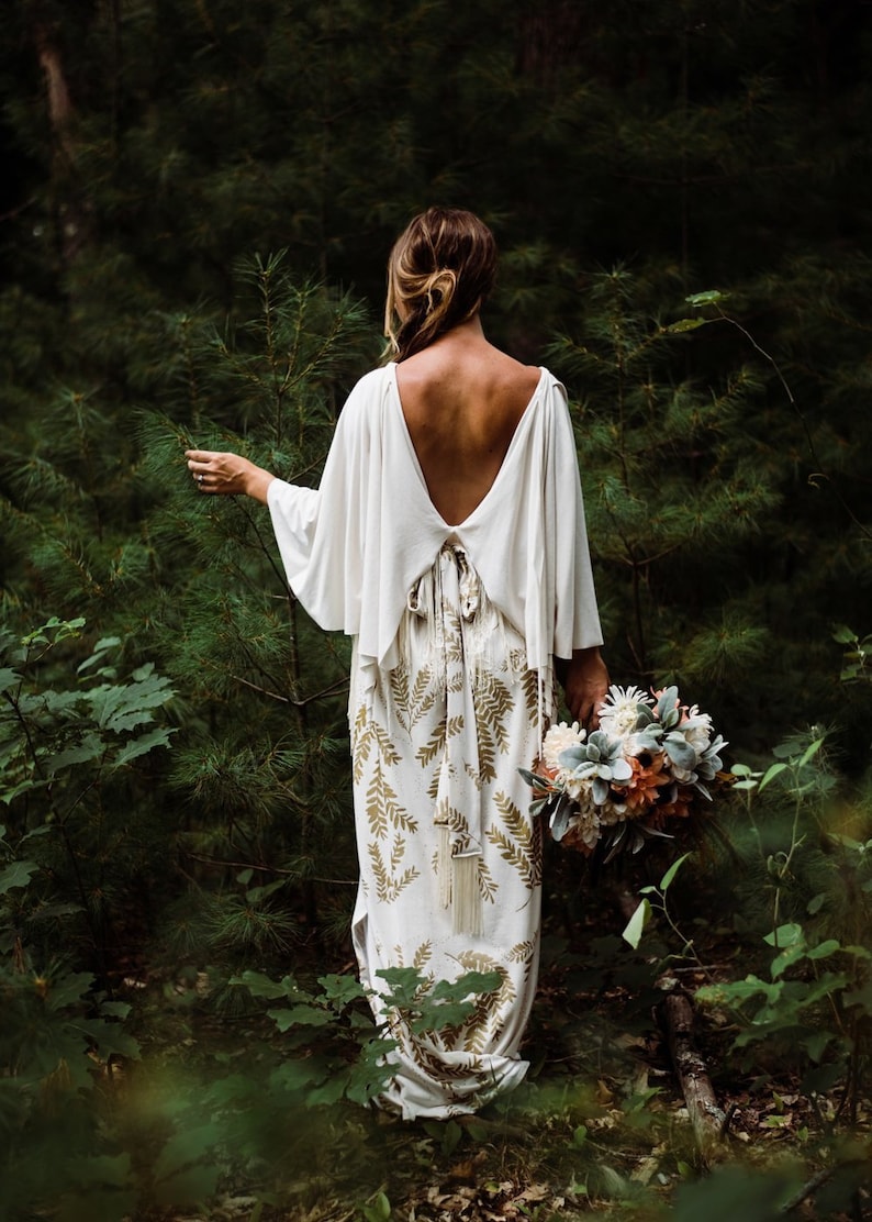 The Gown Wedding Dress, bohemian bride, free spirit, wanderlust bride, natural bride, wedding, gold by Simka Sol image 1