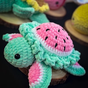 Watermelon Turtle Plushie – Handmade Crochet Turtle Amigurumi – Summer Stuffed Animal Gift
