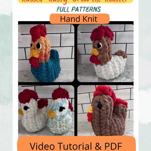2 Patterns in 1 - Hand Knit Chicken and Rooster Pattern with Video Tutorial and Pattern PDF, Finger Knit, Hand Knitting, DIY tutorial