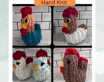 2 patrones en 1: Patrón de pollo y gallo tejidos a mano con videotutorial y patrón en PDF. Tejido a mano, tutorial DIY.